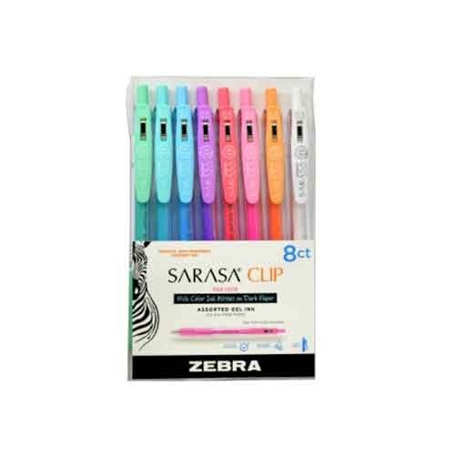 Zebra Sarasa Clip Gel Retract Pen 0.5mm Milky Set 8/Pk Asst Colors