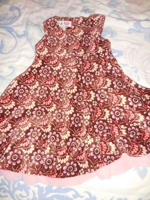 euc Baby Lulu brown pink velvet floral tulle trim jumper dress baby girl 18  m | eBay
