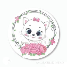 Adorable White Kitten Scrapbook Stickers Cat Envelope Seals Cat Labels