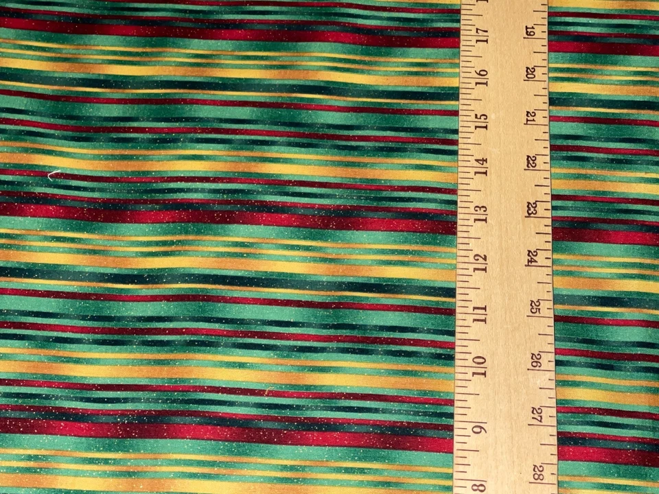 1/2码“Presence of Line”绿色金色黄色红色条纹棉质织物梅伍德 — 第 3/4 张图片