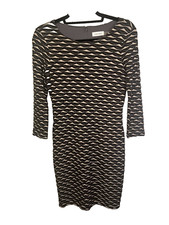 Calvin Klein Womens 4 Dress Bodycon tan Black Stretch 3/4 Sleeve Knee Length