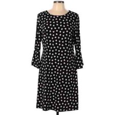 Tommy Hilfiger Retro Mod Floral Print 3/4 Bell Sl Dress Black White Red & Tan M