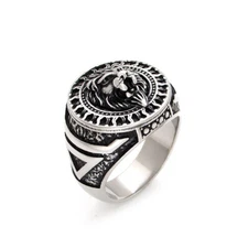 Vintage Men's Lion Head Signet Ring Stainless Steel Viking Lion King Biker Ring