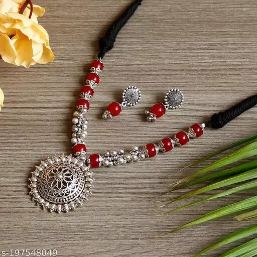 Collana Set Gioielli Argento Sterling Argento Ossidato Tradizionale Indiano foto 3