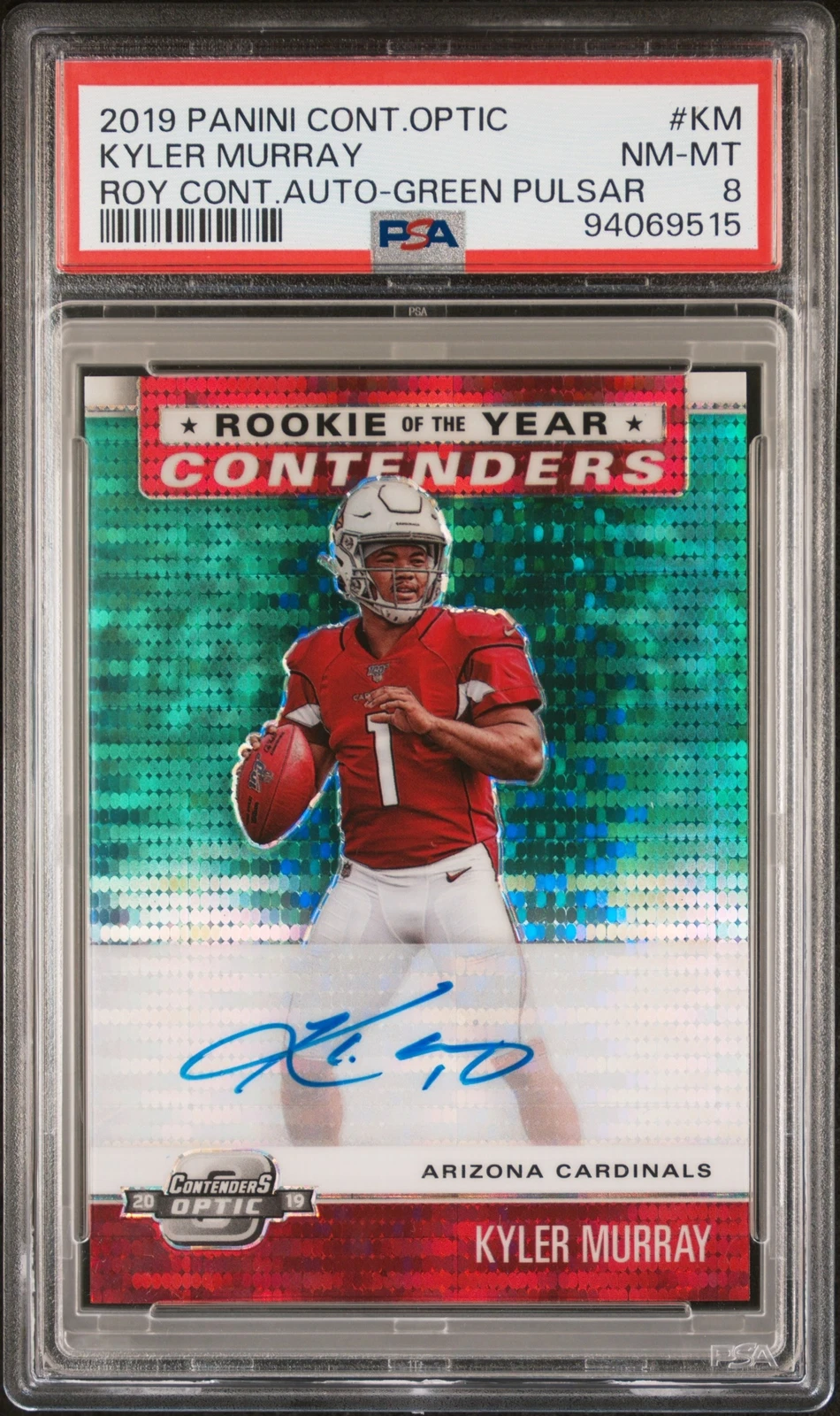 Kyler Murray Panini Contenders Optic Rookie of the Year Contenders Autographs #KM Green Pulsar