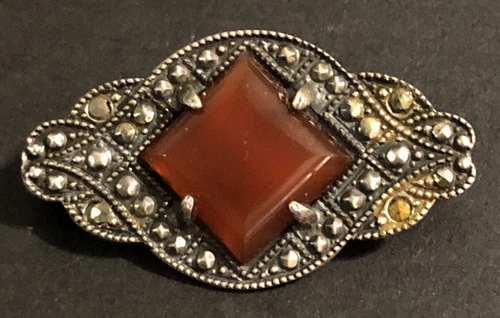 STERLING SILVER .925 lot Brooch H10 Carnelian Vintage Victorian Fashion Design