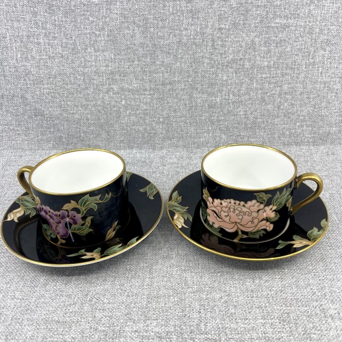 fitz and floyd "cloisonne peony" cup and saucers 1979 vintage set of 2