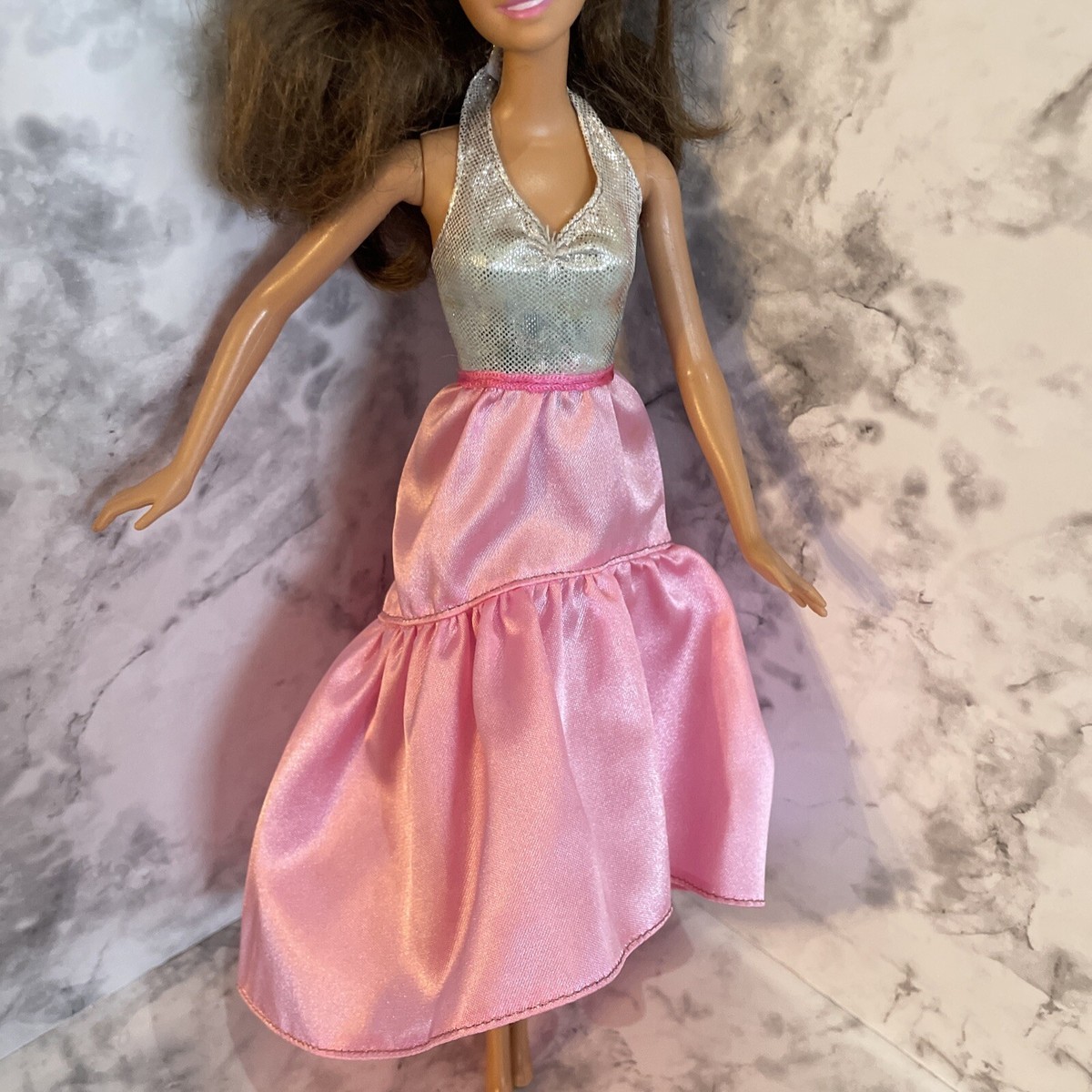 Barbie Complete Looks clothing silver pink halter top Hi Low