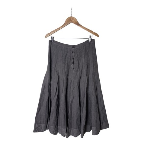 CP Shades Skirt Grey Linen Skirt Swing Godet Flare Buttons Skirt M 1896