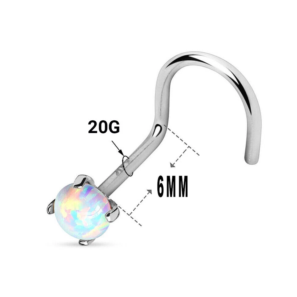 Tornillo de nariz artesanal de oro macizo de 14k 20G de 6 mm con juego de puntas con tapa de piedra preciosa de opalita Foto 2 de 4