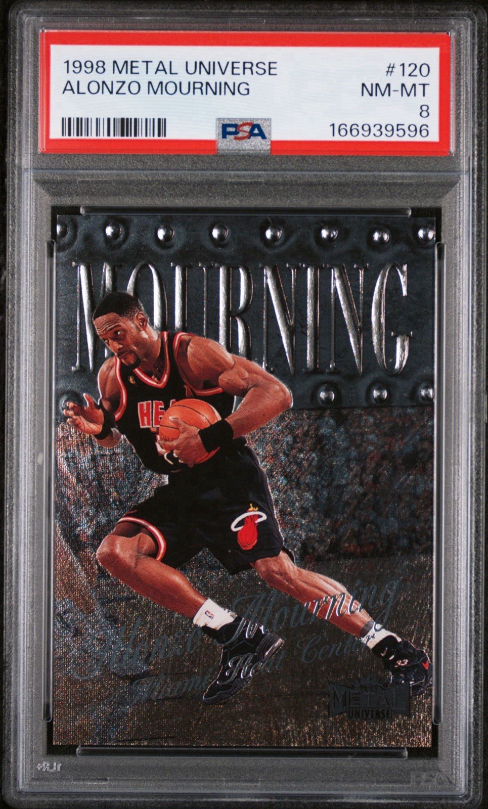 1998 Metal Universe Alonzo Mourning #120 PSA 8 NM-MT Miami Heat POP 2