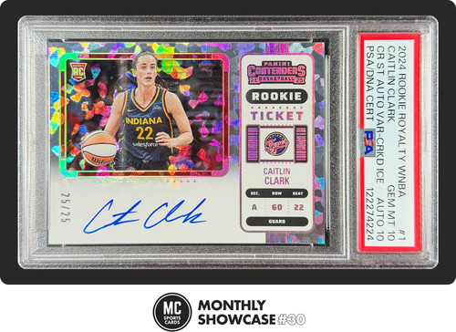 CAITLIN CLARK PSA 10 2024 ROYALTY CONTENDERS ROOKIE TICKET CRACKED ICE AUTO /25