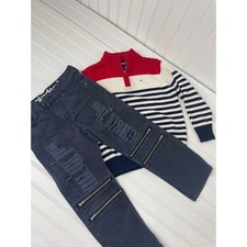 Tommy Hilfiger Striped Quarter Zip Pullover - Academics Pants Boys Bundle Size 6