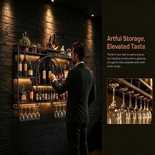 Industrial LED Wall Mounted Wine Glass Rack Home Bar Storage Display Shelf