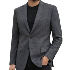 Express Mens Two Button Wool Blend Charcoal Gray Plaid Sport Coat Blazer Jacket