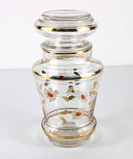 VASETTO in VETRO VINTAGE Decori Floreali FILO Oro con Coperchio CONTENITORE '60