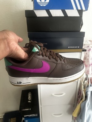 Nike Air Force 1 Low Men's Brown Purple Swoosh Green Heel Sneaker New No Box