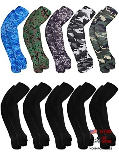 10 Pairs UV Sun Protection Arm Sleeves for Men Black and Mixed Camo Classic
