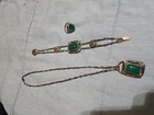 Antique Art Deco Sterling Silver Necklace Bracelet Ring Set Vintage! 37.8 Grams