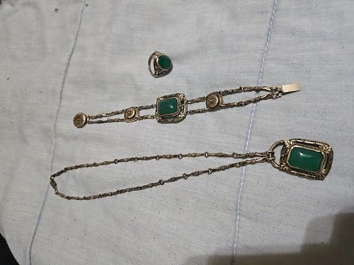 Antique Art Deco Sterling Silver Necklace Bracelet Ring Set Vintage! 37.8 Grams