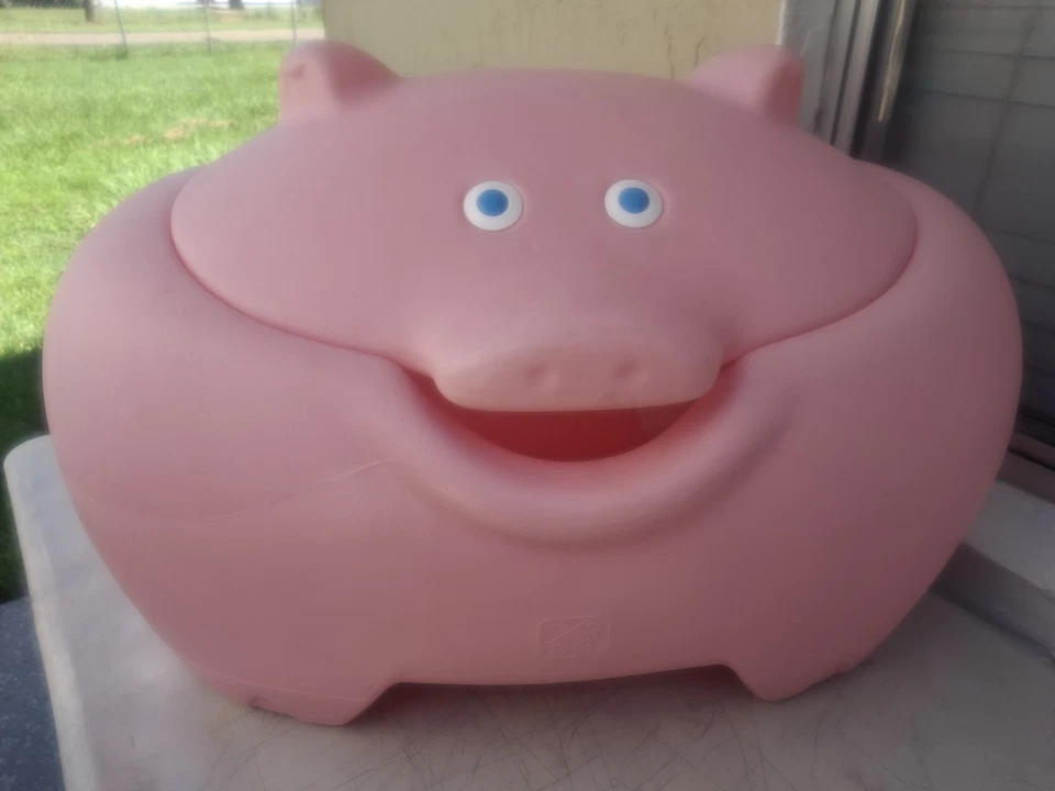 Caja de juguetes de cerdo rosa grande vintage cofre almacenamiento de granja raro (STEP 2, 1994) Foto 2 de 4