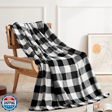 Touchat Fleece Throw Blankets, Buffalo Plaid Throw Blanket for Couch Sofa Bed