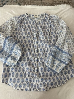 Lucky Brand Border Print Button-Up Shirt Women s Size Medium E17