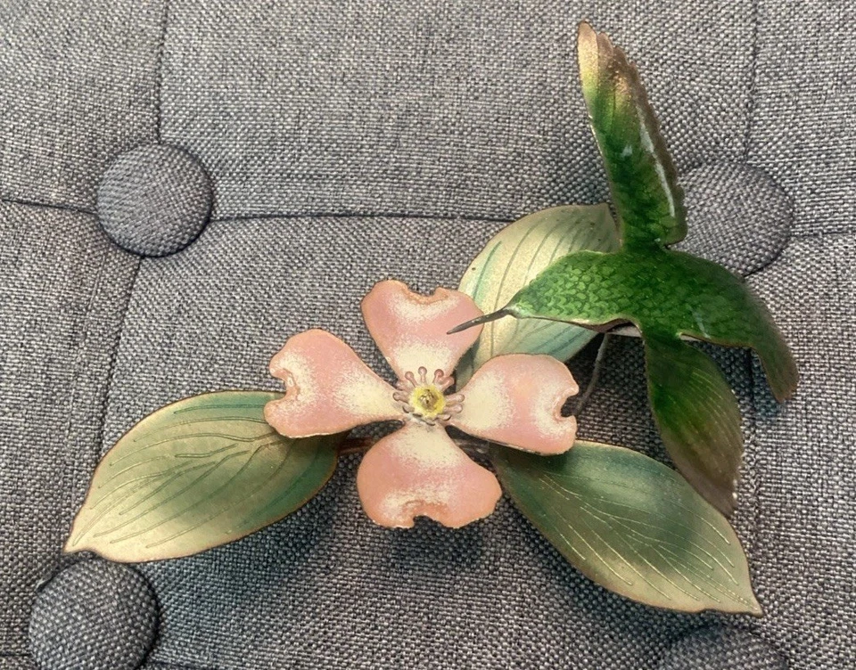VTG 3 Bovano of Cheshire Enamel Copper Wall Art Hummingbirds & Dogwood 5”x5” VGC - Image 3 of 4