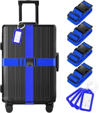 Gostwo 8 Pack Luggage Straps & Tags Set Blue TSA Approved Suitcase Belts & Tags