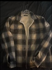 AllSaints Men's XL Plaid Sherpa-Lined Wool Jacket Button Front
