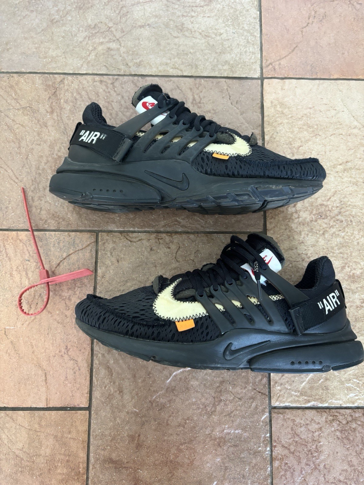 Off White x Nike Air Presto nere taglia 11 cravatta con zip originale senza lacci arancioni