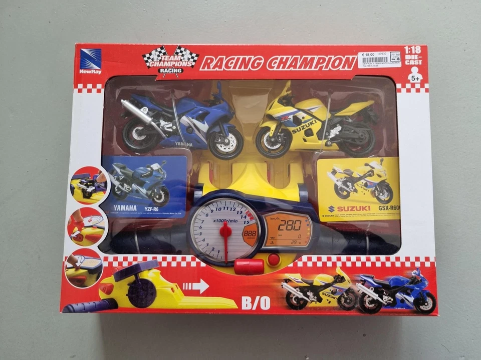 New Ray Racing Champion Moto Launcher Playset Yamaha & Suzuki 1:18 Modellino - Photo 1/2
