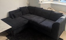 Black Corduroy Corner Sofa with Chaise L-Shaped Sectional 211cm Wide