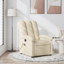 Massage Recliner Chair Cream Fabric (100% polyester), Metal, Plywood