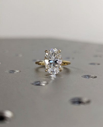 3 Ct Oval Ice Crushed Moissanite Hidden Halo Engagement Ring 10K Yellow Gold
