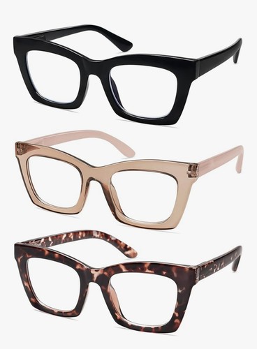 3 Pack! AMOMOMA Retro Oversized Reading Glasses, Blue Blocking, Square, 2.50 - Picture 2 of 4