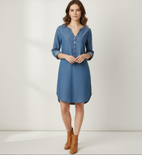 Express Women's Chambray Dress Relaxed Fit Roll-Up Sleeve Split Neck  Medium