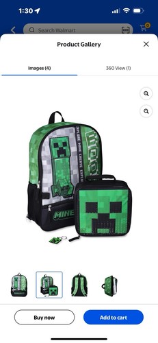 Minecraft Backpack Lunch Box Keychain Set 17” Creeper Book Bag Kids School New - Picture 3 of 10