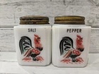 Vintage Tipp McKee Milk Glass Salt And Pepper Shakers With Roosters