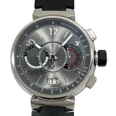 LOUIS VUITTON Tambour Chrono Voyage Q102N Grey SS/Rubber Strap #793