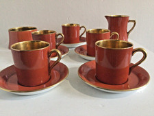 Art Deco Orange Carlton Ware Coffee Set Richly Gilded Interiors Original  1920s 