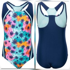 Speedo Rainbow Wave Tropical Thick Strap Razor Back One-piece Swimsuit Size 14