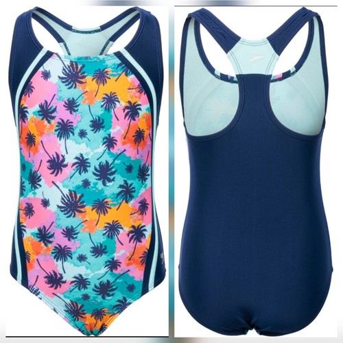 Speedo Rainbow Wave Tropical Thick Strap Razor Back One-piece Swimsuit Size 14