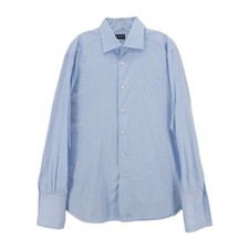 ERMENEGILDO ZEGNA Men's Dress Shirt Blue Micro Pattern French Cuff 16.5 - 42