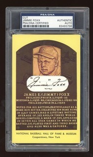 Jimmie Foxx Signed HOF Plaque Postcard PSA Authentic Auto Yellow Scarce