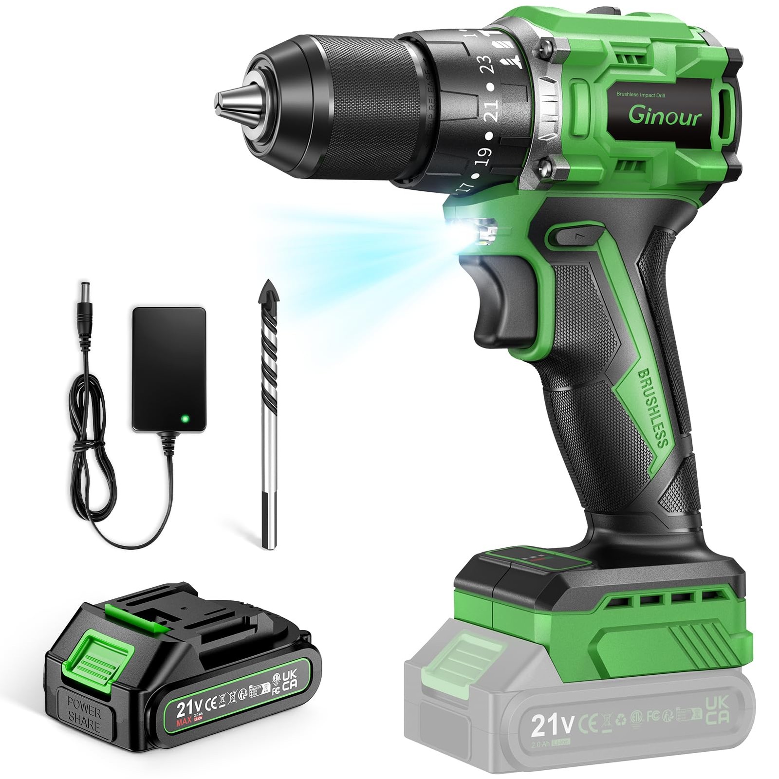 Avvitatore a Batteria 21V 50Nm Brushless Trapano a Percussione 1x2.0Ah Li