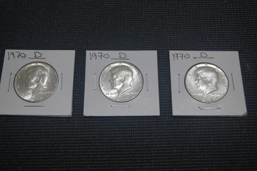 ( 3 ) UNCIRCULATED 40% SILVER 1970 ( D ) JOHN F. KENNEDY HALF DOLLARS FREE SHIP