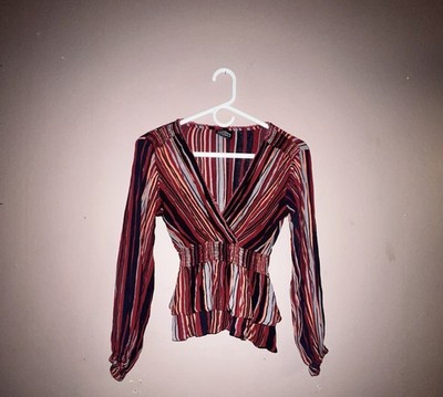 Women s Long Sleeve Striped Angie Brand Blouse, Size Small