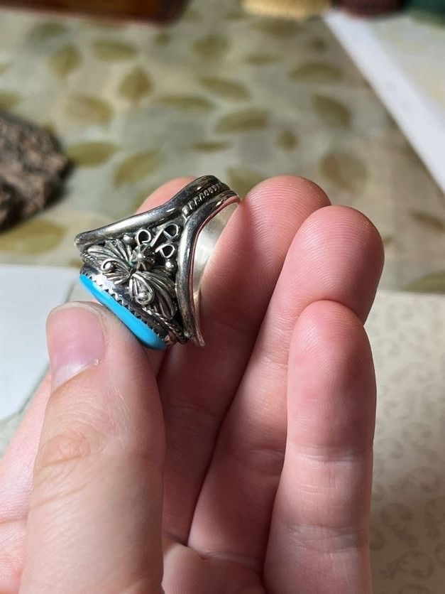 Sterling Silver Turquoise Ring Signed Running Bea… - image 2