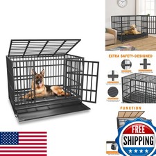 BOLDBONE 48 inch Heavy Duty Dog Crate for Large Dogs, Black with Wheels